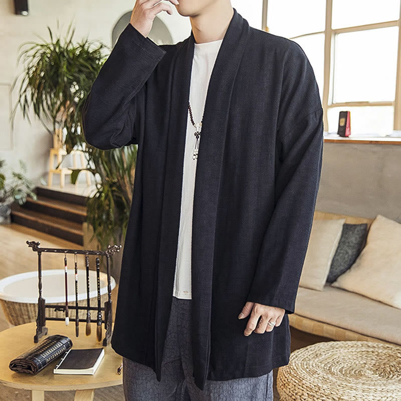 Nimara Ritual Fall Simple Casual Cotton Linen Men's Mid-length Coat Clothing