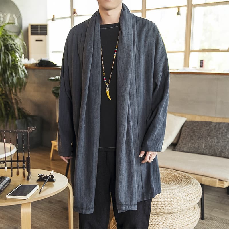 Nimara Ritual Fall Simple Casual Loose Plain Linen Blend Men's Mid-length Coat Clothing