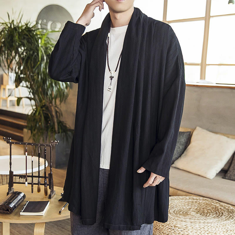 Nimara Ritual Fall Simple Casual Loose Plain Linen Blend Men's Mid-length Coat Clothing
