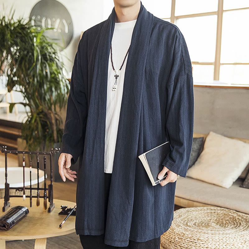 Nimara Ritual Fall Simple Casual Loose Plain Linen Blend Men's Mid-length Coat Clothing