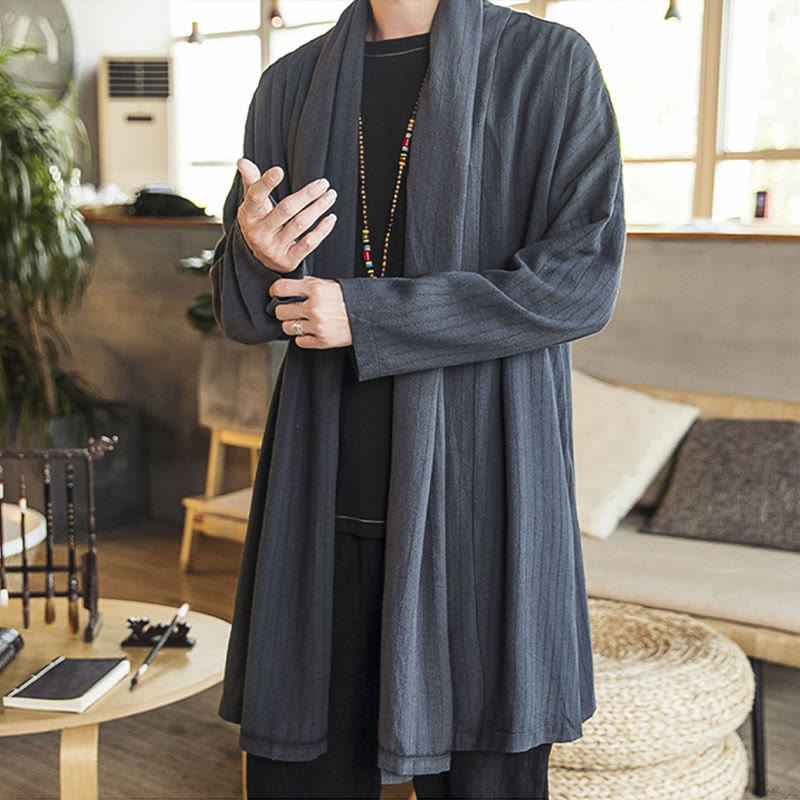 Nimara Ritual Fall Simple Casual Loose Plain Linen Blend Men's Mid-length Coat Clothing