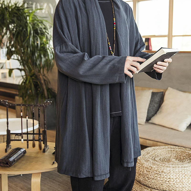Nimara Ritual Fall Simple Casual Loose Plain Linen Blend Men's Mid-length Coat Clothing