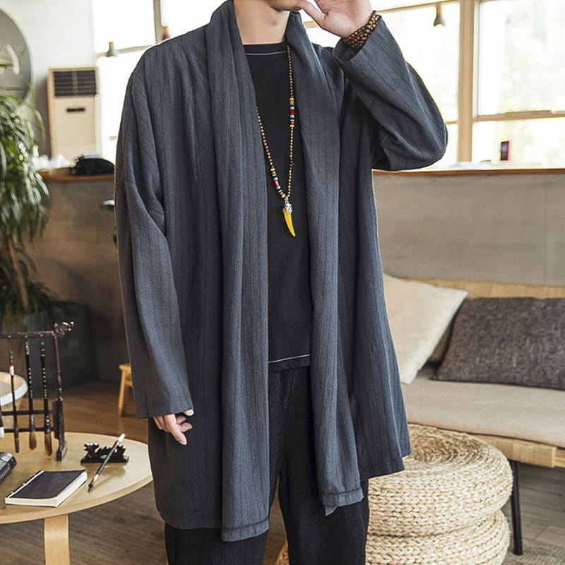 Nimara Ritual Fall Simple Casual Loose Plain Linen Blend Men's Mid-length Coat Clothing