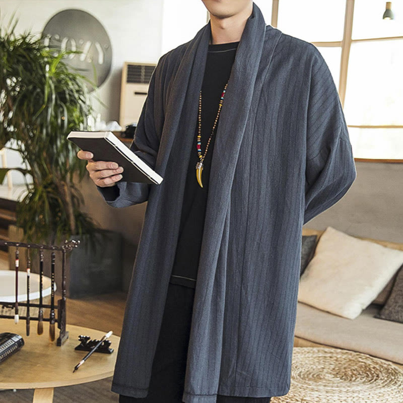 Nimara Ritual Fall Simple Casual Loose Plain Linen Blend Men's Mid-length Coat Clothing