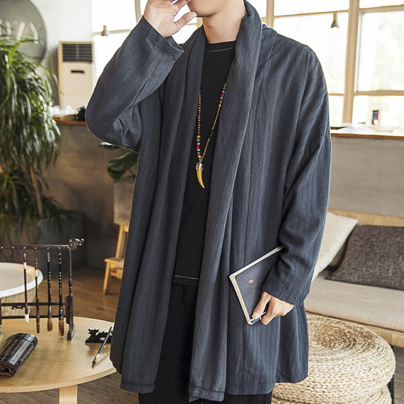 Nimara Ritual Fall Simple Casual Loose Plain Linen Blend Men's Mid-length Coat Clothing