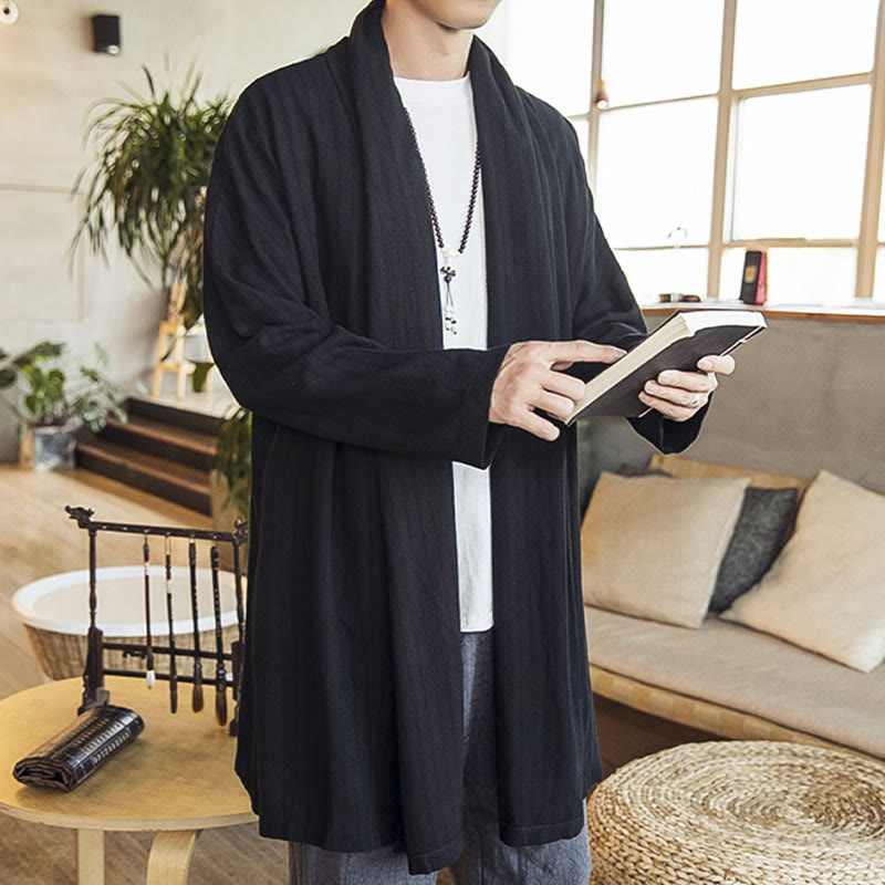 Nimara Ritual Fall Simple Casual Loose Plain Linen Blend Men's Mid-length Coat Clothing