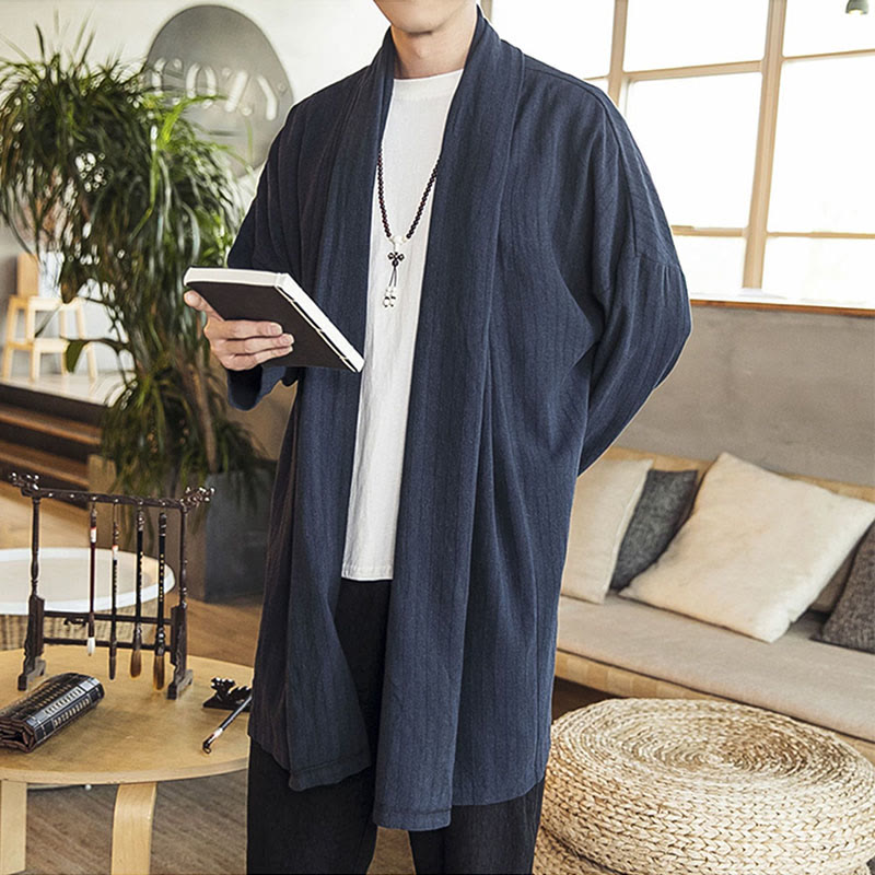 Nimara Ritual Fall Simple Casual Loose Plain Linen Blend Men's Mid-length Coat Clothing