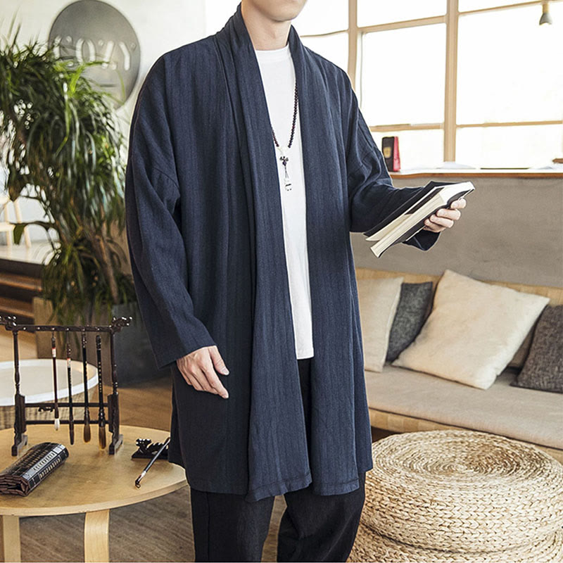 Nimara Ritual Fall Simple Casual Loose Plain Linen Blend Men's Mid-length Coat Clothing