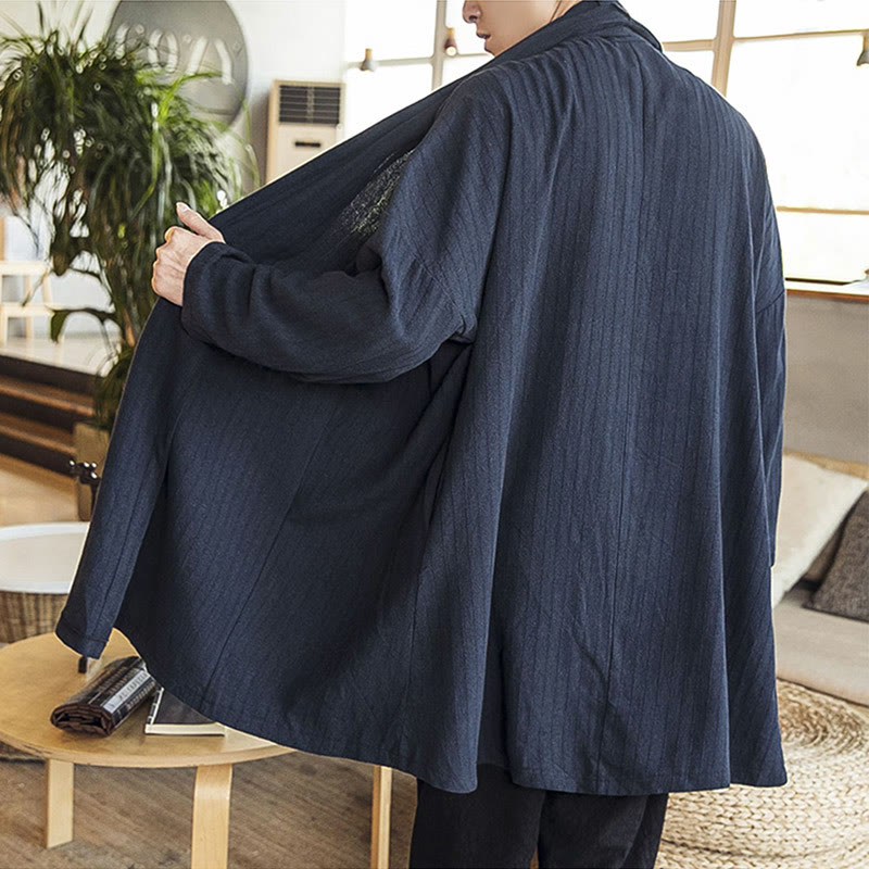 Nimara Ritual Fall Simple Casual Loose Plain Linen Blend Men's Mid-length Coat Clothing
