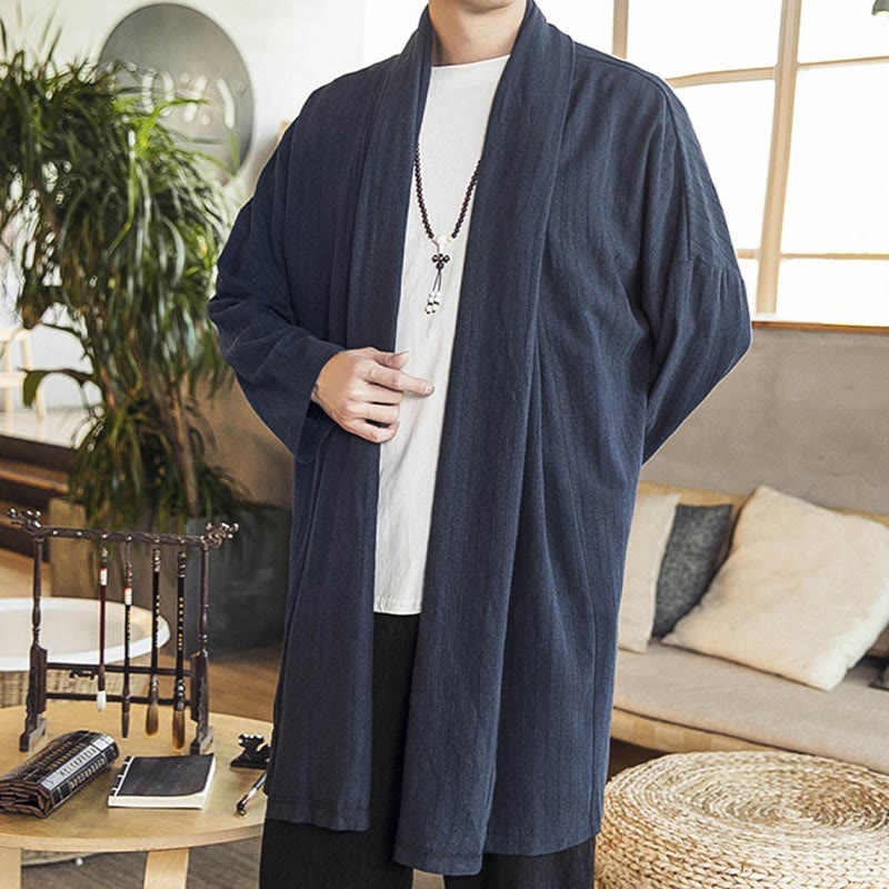 Nimara Ritual Fall Simple Casual Loose Plain Linen Blend Men's Mid-length Coat Clothing
