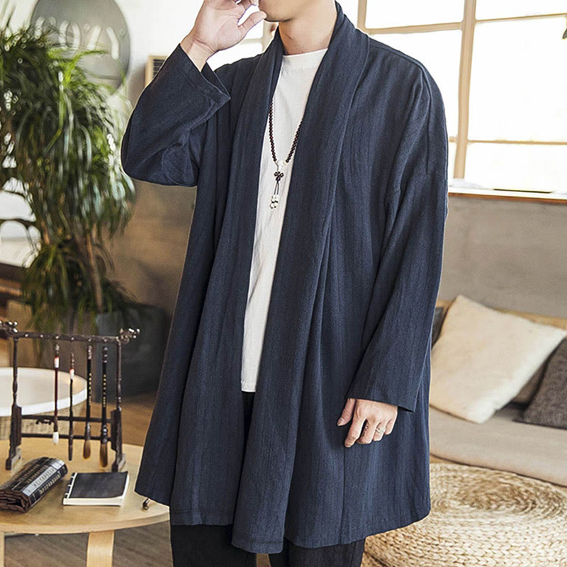 Nimara Ritual Fall Simple Casual Loose Plain Linen Blend Men's Mid-length Coat Clothing