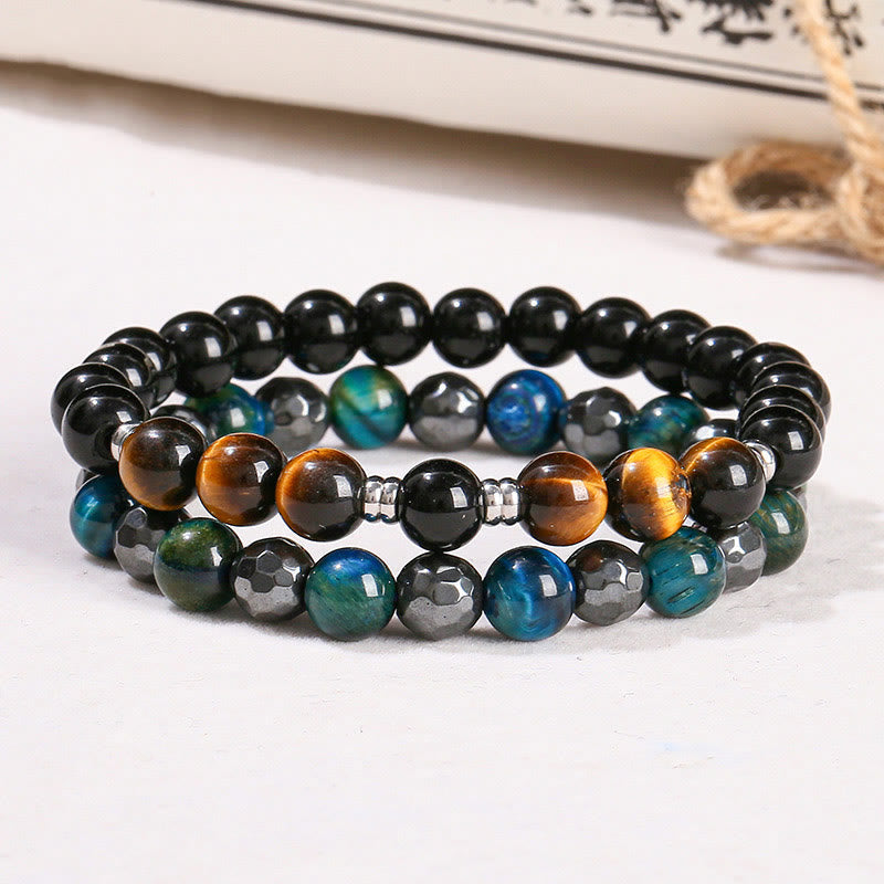Nimara Ritual 2Pcs Hematite Tiger Eye Blue Tiger Eye Powerful Bracelet Set