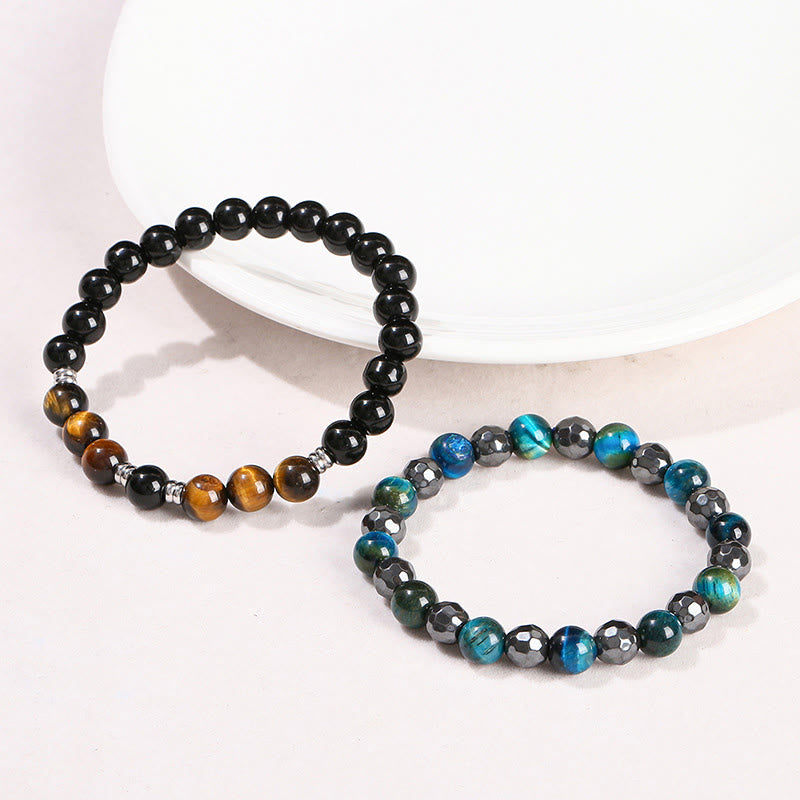 Nimara Ritual 2Pcs Hematite Tiger Eye Blue Tiger Eye Powerful Bracelet Set