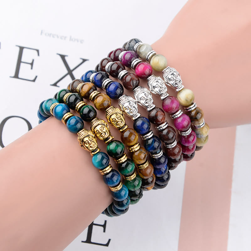 Nimara Ritual Blue Green Red Tiger Eye Buddha Head Balance Bracelet