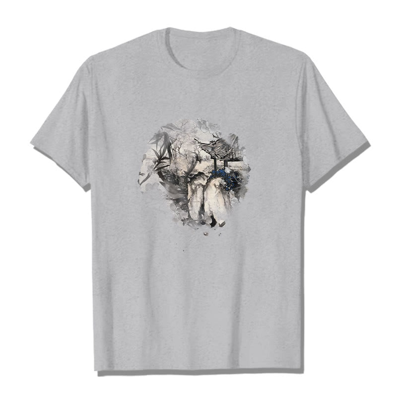 Nimara Ritual Chinese Bamboo Mountain Pavilion Design Pattern Tee T-shirt