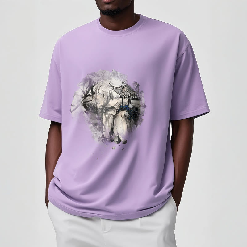 Nimara Ritual Chinese Bamboo Mountain Pavilion Design Pattern Tee T-shirt