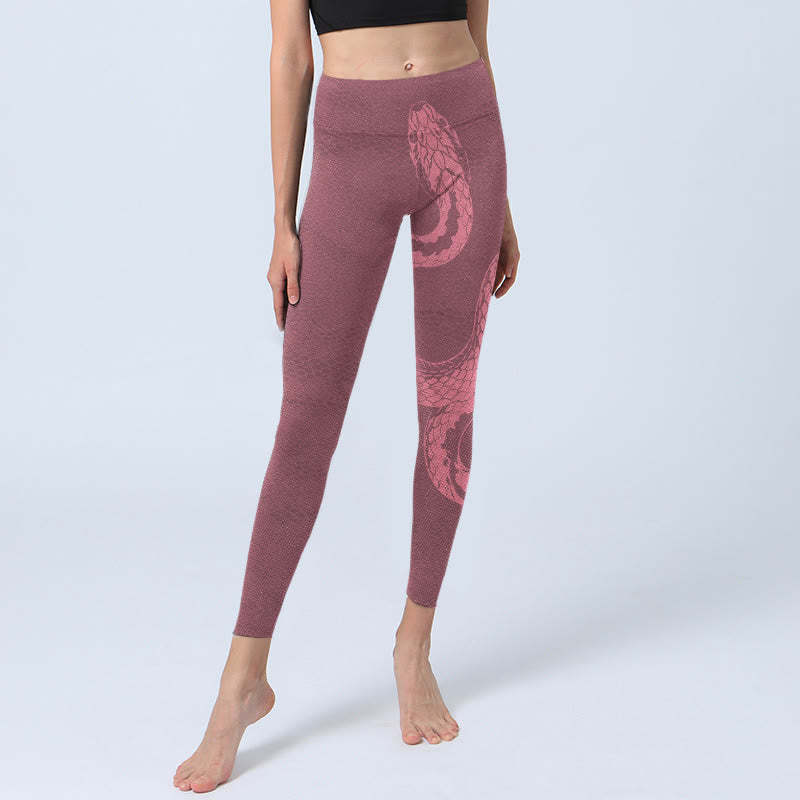 Nimara Ritual Pink Snake And Snakeskin Print Gym Leggings Women's Yoga Pants