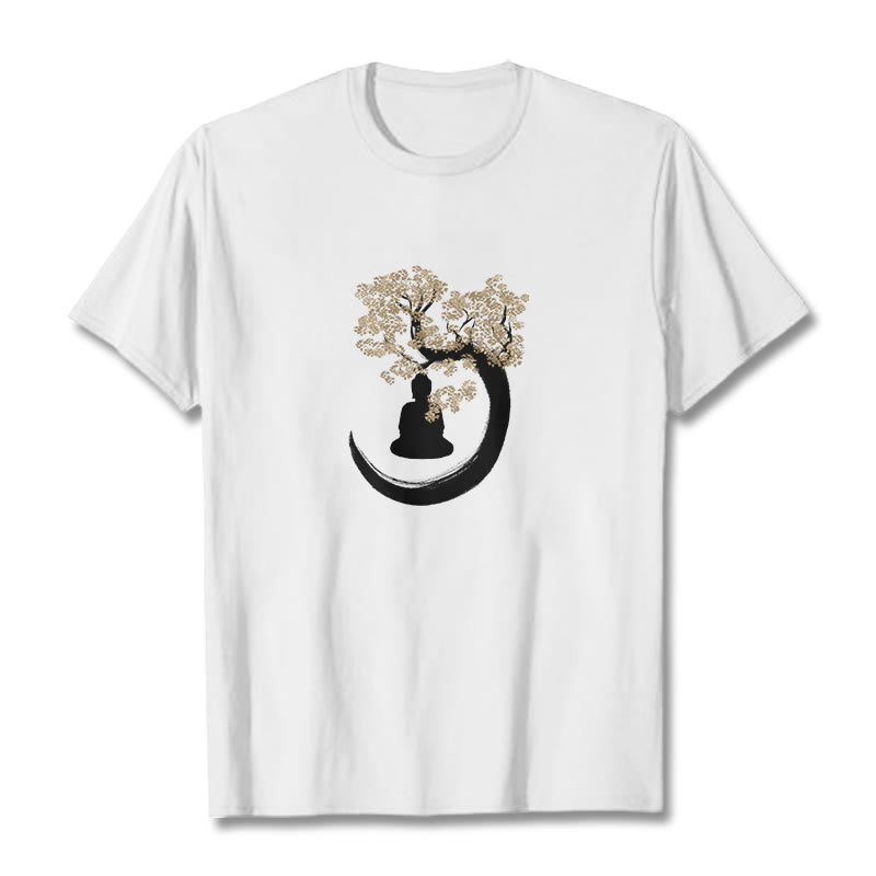 Nimara Ritual Buddha Sitting Under The Tree Cotton Tee T-shirt