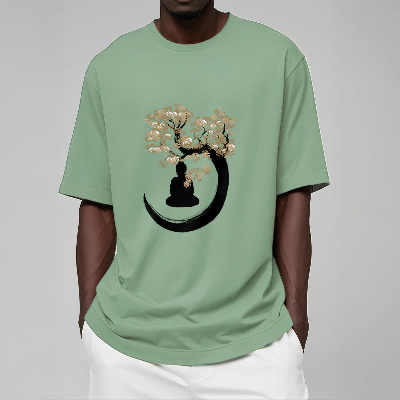 Nimara Ritual Buddha Sitting Under The Tree Cotton Tee T-shirt