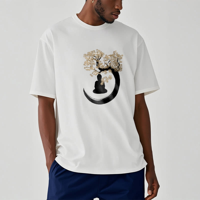 Nimara Ritual Buddha Sitting Under The Tree Cotton Tee T-shirt