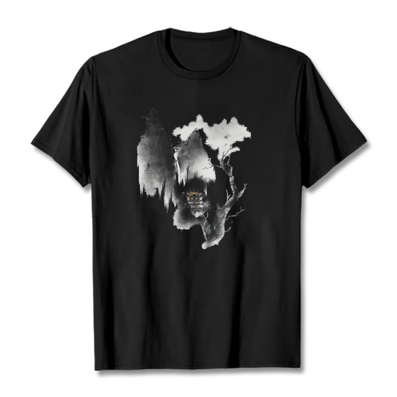 Nimara Ritual Pavilion Tree Geese Around The Mountains Pattern Tee T-shirt