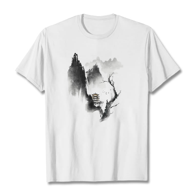 Nimara Ritual Pavilion Tree Geese Around The Mountains Pattern Tee T-shirt