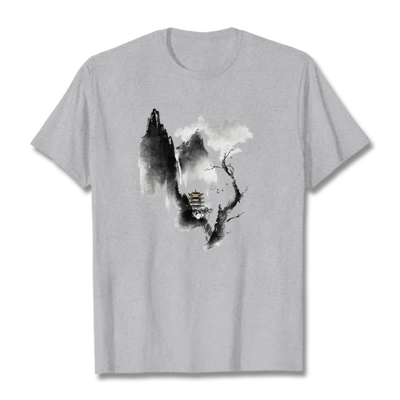 Nimara Ritual Pavilion Tree Geese Around The Mountains Pattern Tee T-shirt