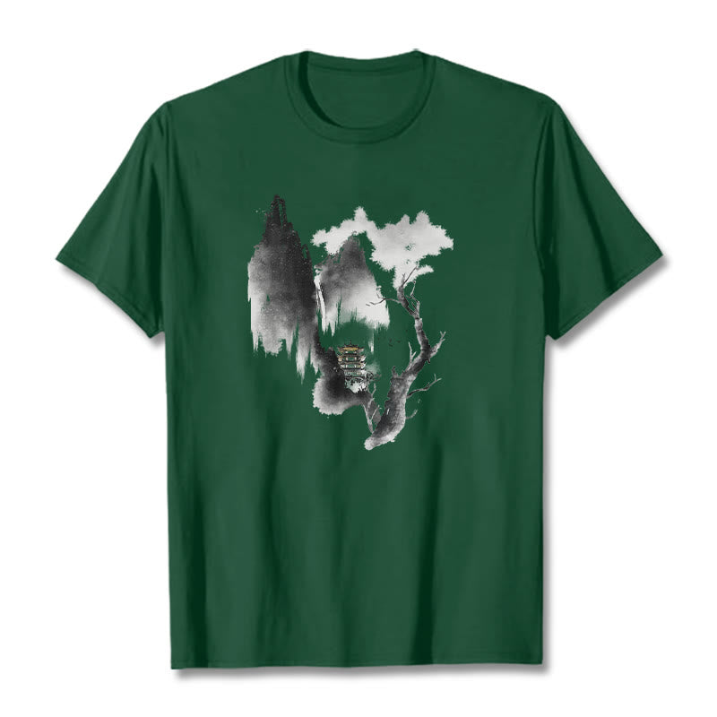 Nimara Ritual Pavilion Tree Geese Around The Mountains Pattern Tee T-shirt