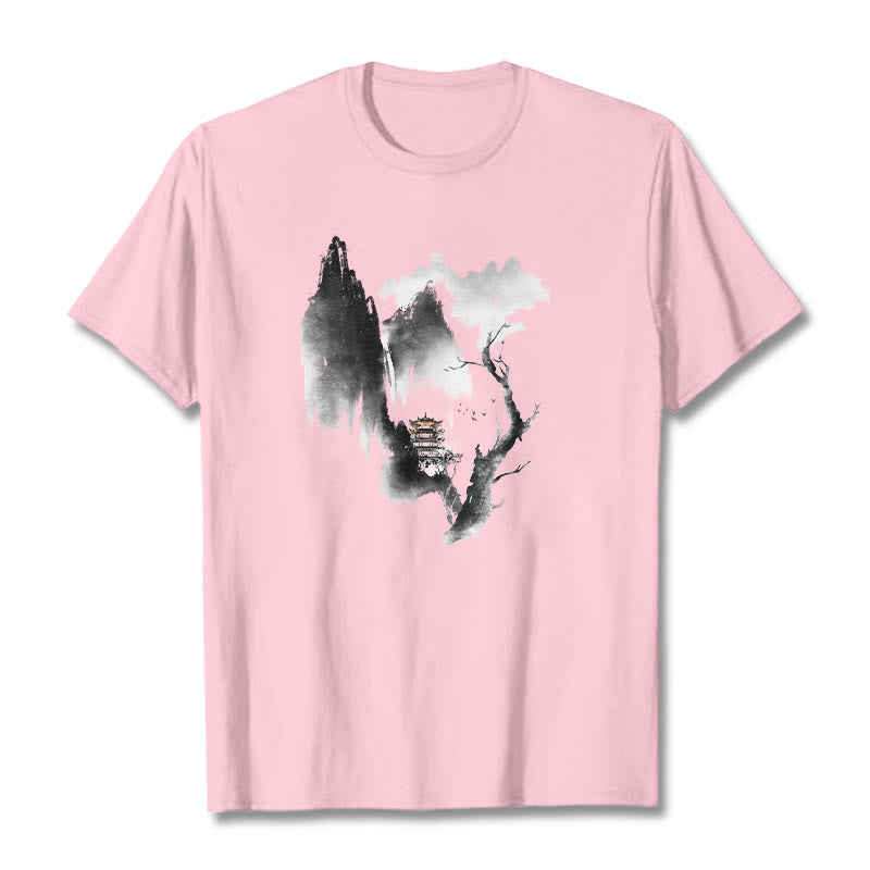 Nimara Ritual Pavilion Tree Geese Around The Mountains Pattern Tee T-shirt
