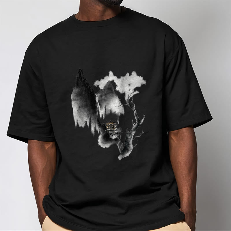 Nimara Ritual Pavilion Tree Geese Around The Mountains Pattern Tee T-shirt