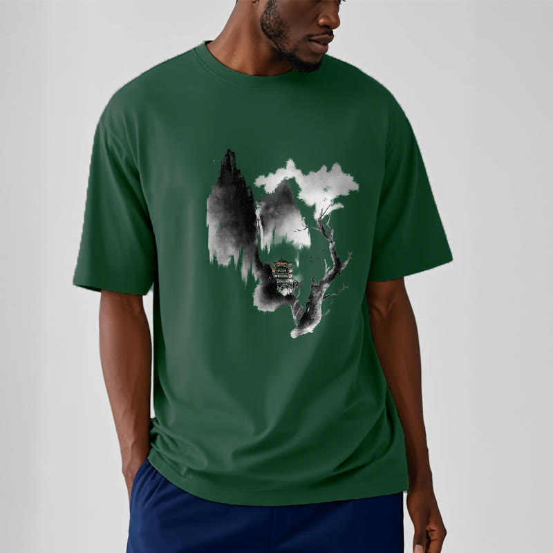 Nimara Ritual Pavilion Tree Geese Around The Mountains Pattern Tee T-shirt