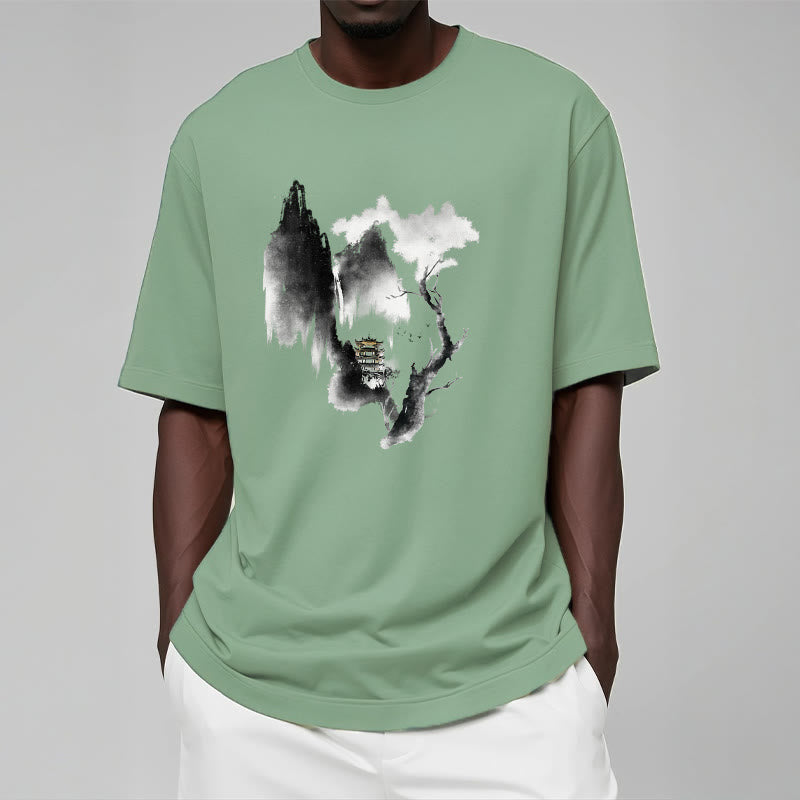 Nimara Ritual Pavilion Tree Geese Around The Mountains Pattern Tee T-shirt
