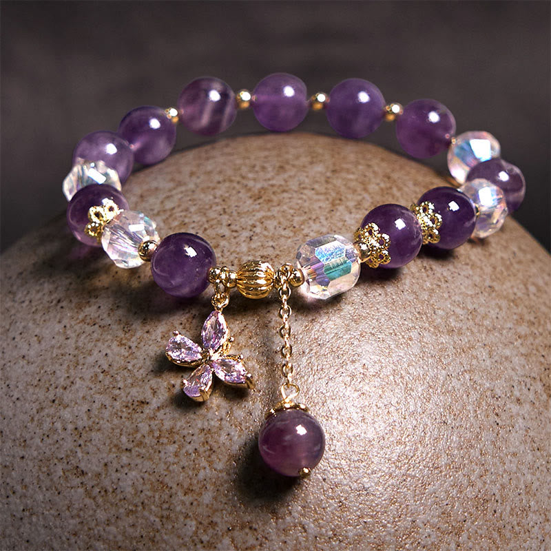 Nimara Ritual Natural Amethyst Crystal Spiritual Butterfly Charm Bracelet