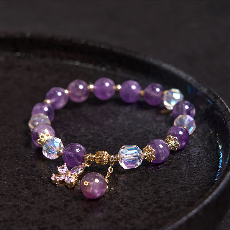 Nimara Ritual Natural Amethyst Crystal Spiritual Butterfly Charm Bracelet