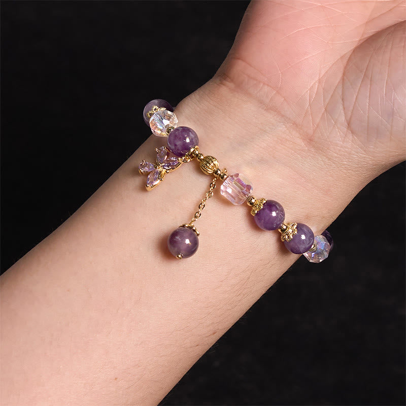 Nimara Ritual Natural Amethyst Crystal Spiritual Butterfly Charm Bracelet