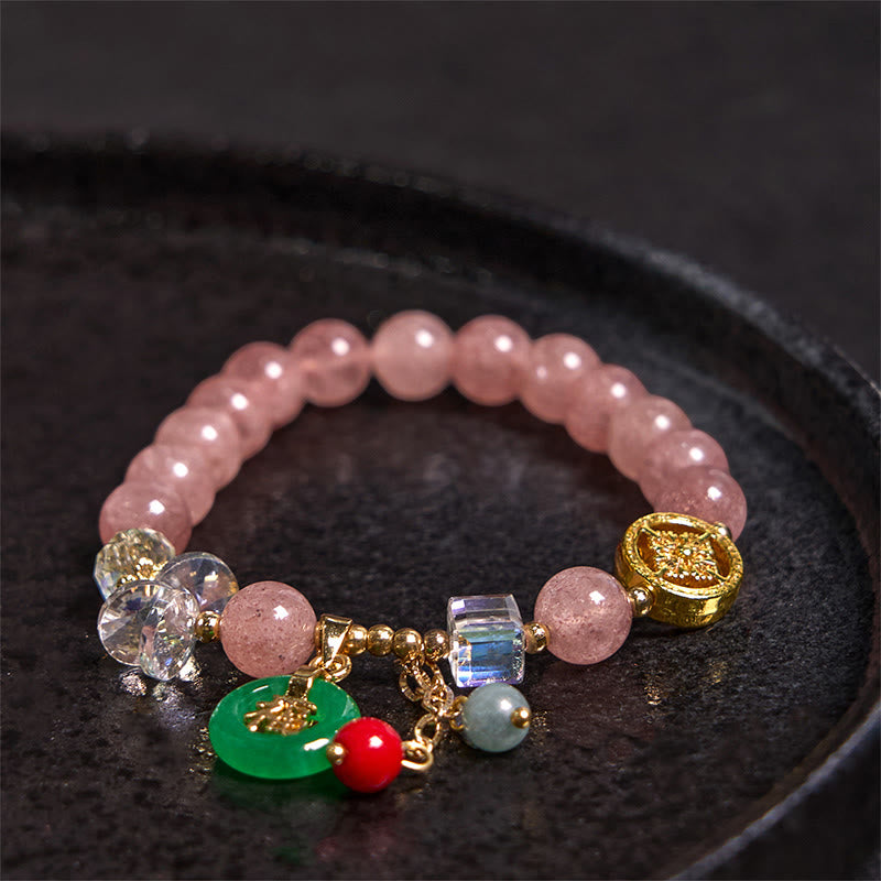 Nimara Ritual Strawberry Quartz Jade Fu Character Charm Healing Bracelet