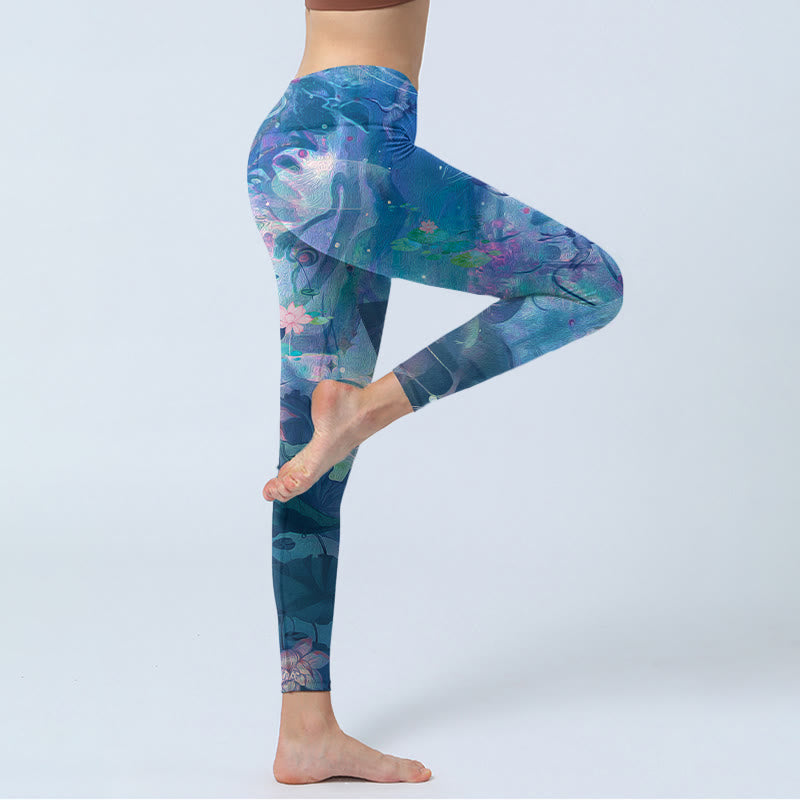 Nimara Ritual Lotus Flowers Leaves Birds Gym Leggings Women's Yoga Pants