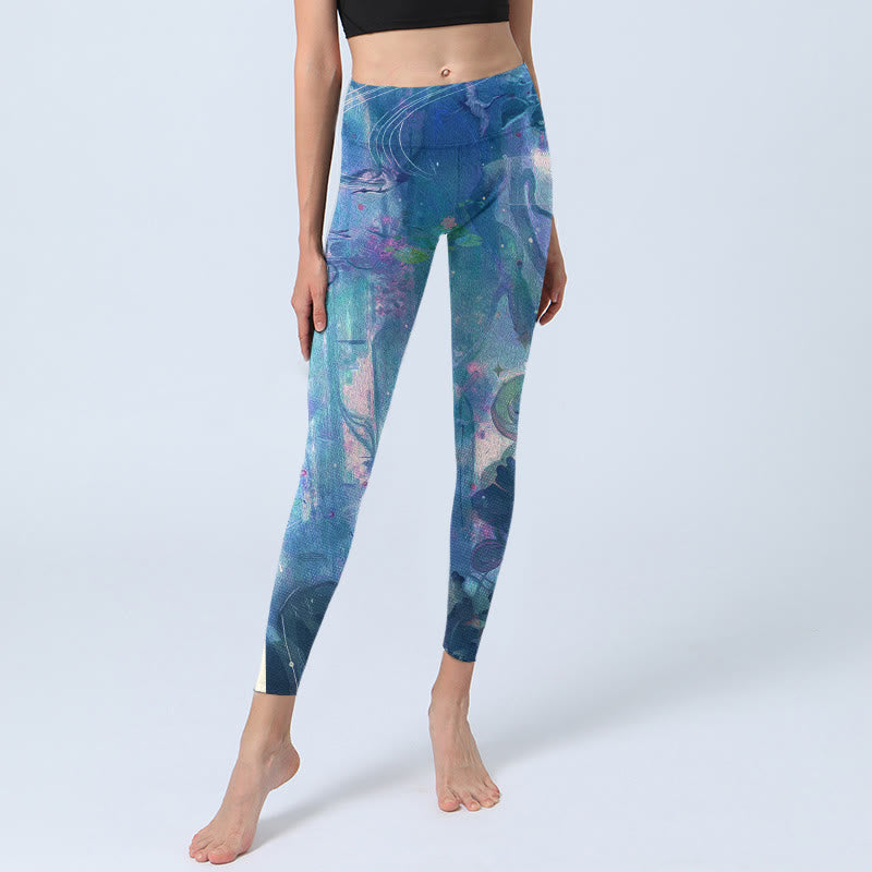 Nimara Ritual Lotus Flowers Leaves Birds Gym Leggings Women's Yoga Pants