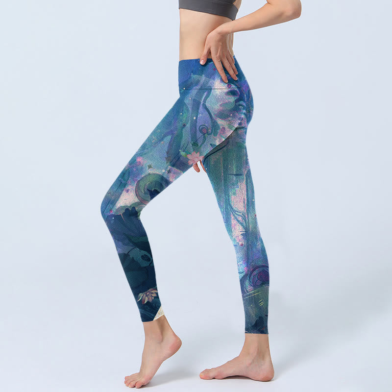 Nimara Ritual Lotus Flowers Leaves Birds Gym Leggings Women's Yoga Pants