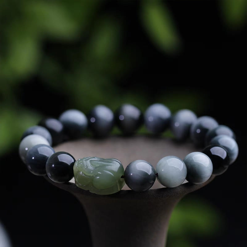 Nimara Ritual Natural Eagle's Eye Stone Hetian Jade Pixiu Confidence Bracelet