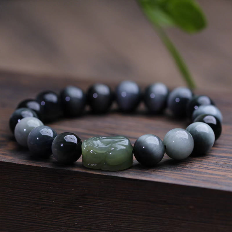 Nimara Ritual Natural Eagle's Eye Stone Hetian Jade Pixiu Confidence Bracelet