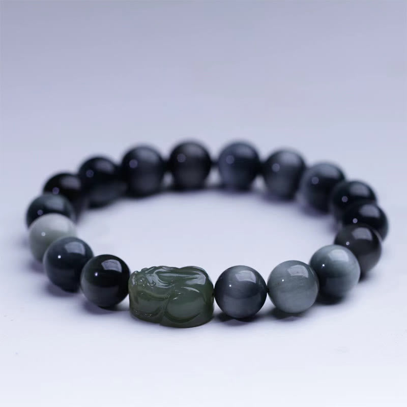 Nimara Ritual Natural Eagle's Eye Stone Hetian Jade Pixiu Confidence Bracelet
