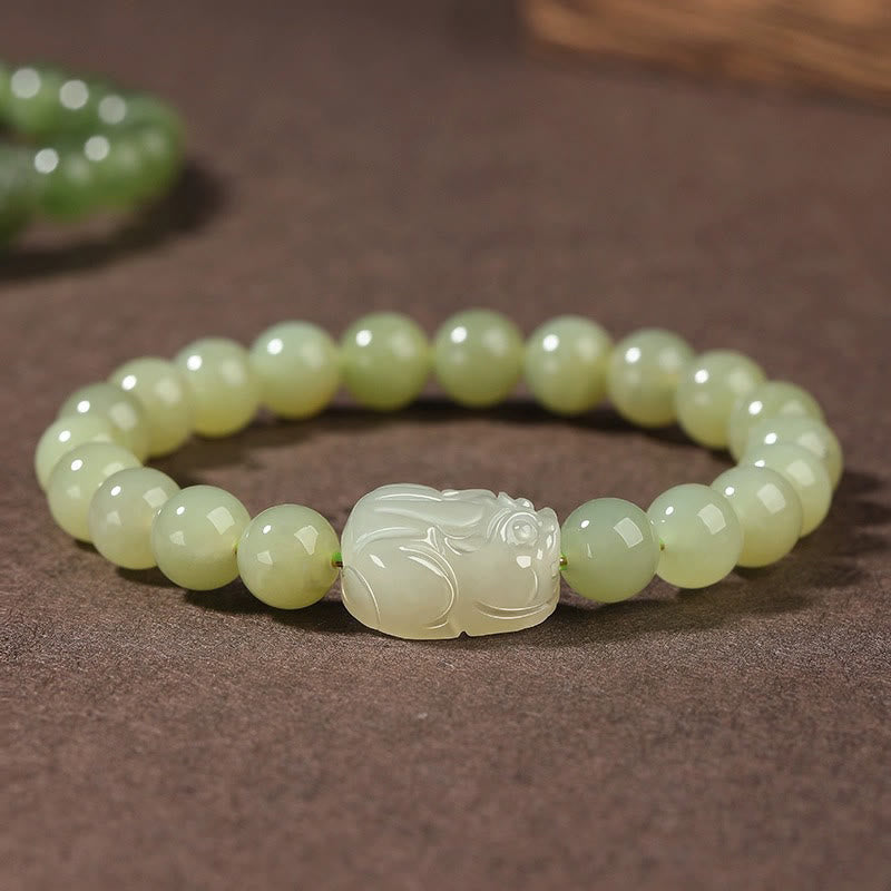 Nimara Ritual Natural Hetian Jade PiXiu Carved Luck Bracelet