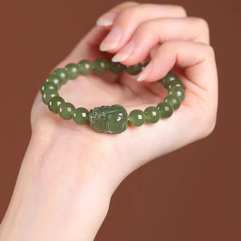 Nimara Ritual Natural Hetian Jade PiXiu Carved Luck Bracelet