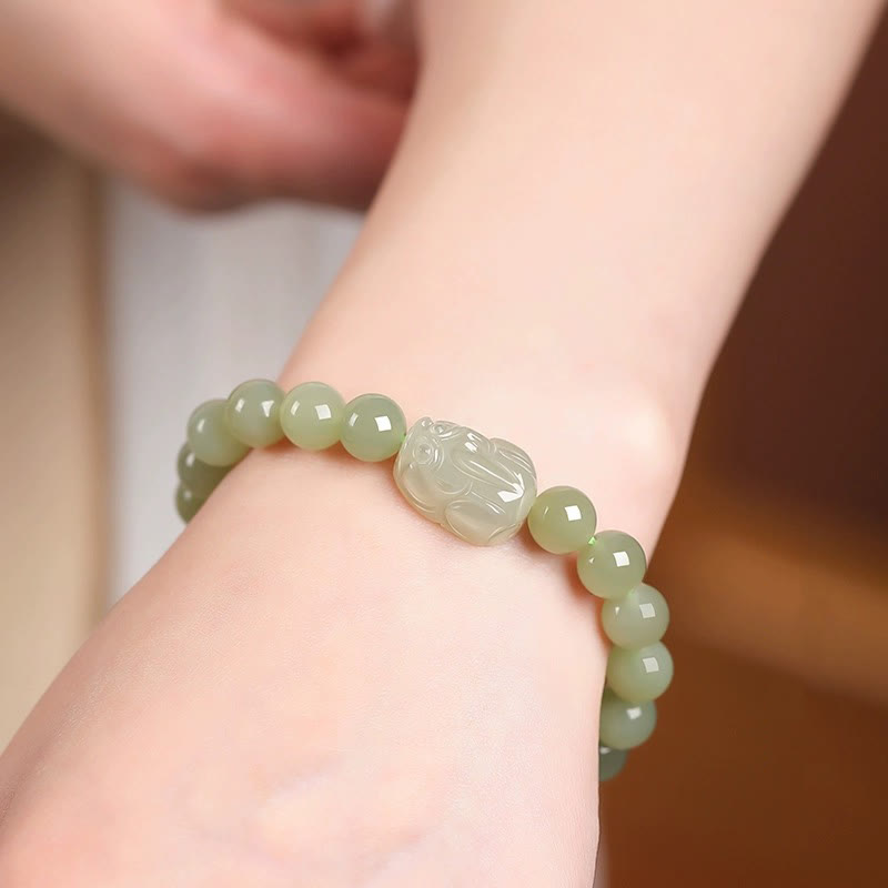 Nimara Ritual Natural Hetian Jade PiXiu Carved Luck Bracelet