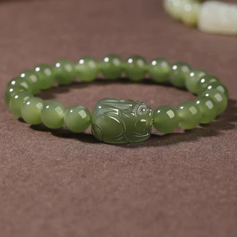 Nimara Ritual Natural Hetian Jade PiXiu Carved Luck Bracelet