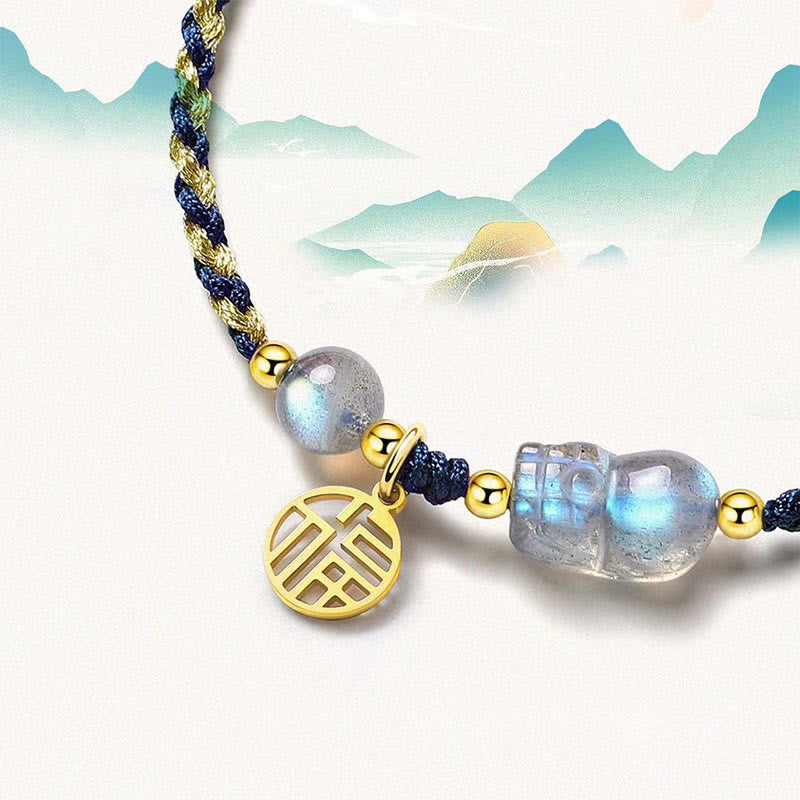 Nimara Ritual Moonstone PiXiu Blue Tiger Eye Fu Character Healing Couple String Bracelet