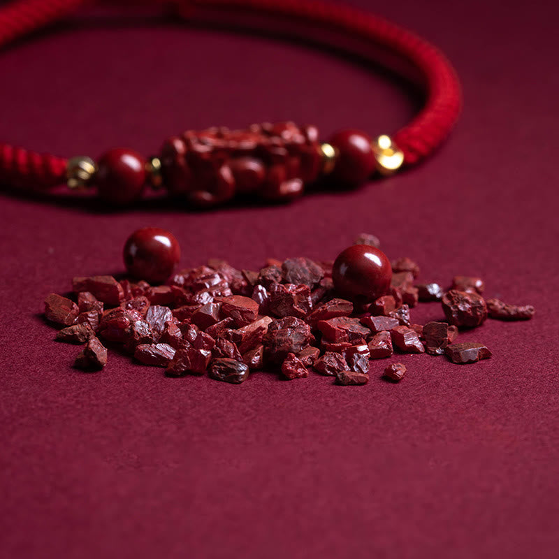 Nimara Ritual Handmade Cinnabar Ruyi Handle Fu Character PiXiu Blessing Red String Braided Bracelet