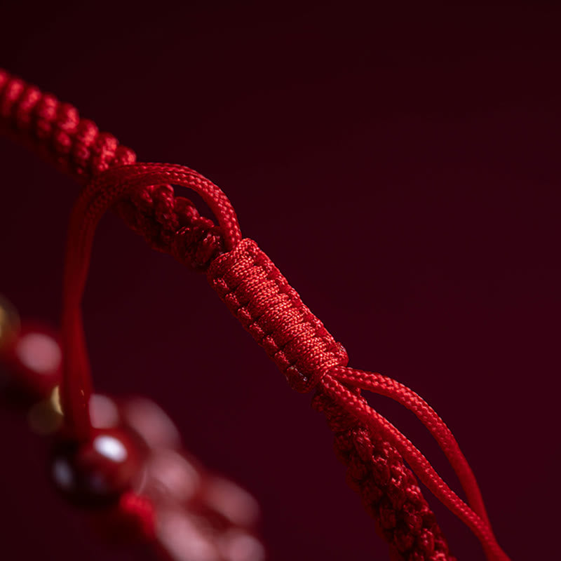 Nimara Ritual Handmade Cinnabar Ruyi Handle Fu Character PiXiu Blessing Red String Braided Bracelet