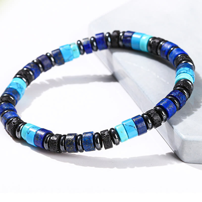 Nimara Ritual Hematite Turquoise Lazurite Lava Rock Black Glitter Stone Support Bracelet